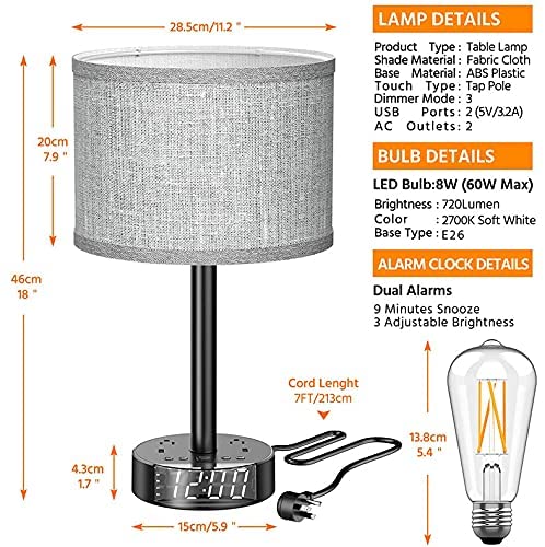 Bedside Lamp with Alarm Clock Charging Station