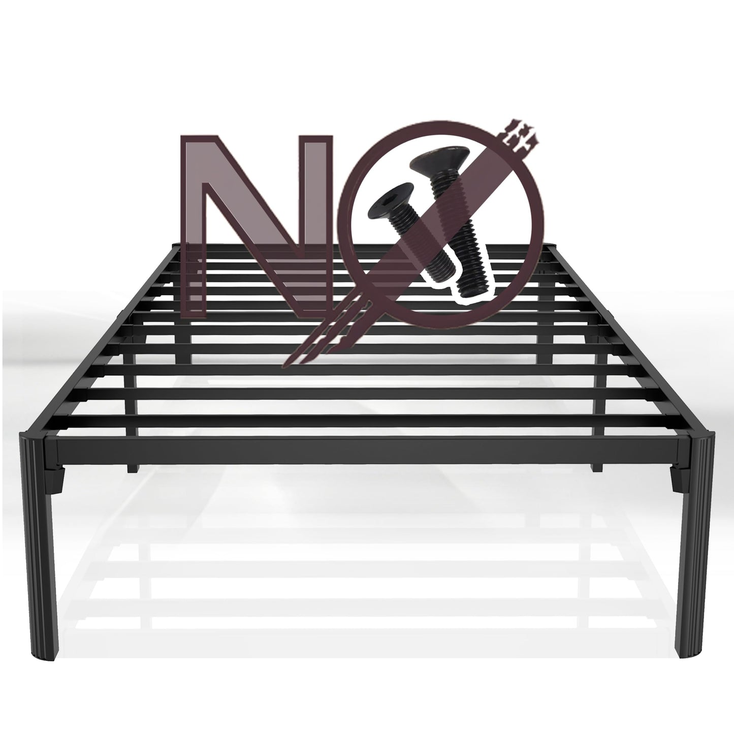 Decorwise Twin Size Bed Frame 14 Inch Express Setup Heavy Duty Metal Frames with Steel Slats Support Ample Storage Screw Free Design No Box Spring Needed Noise Free Black