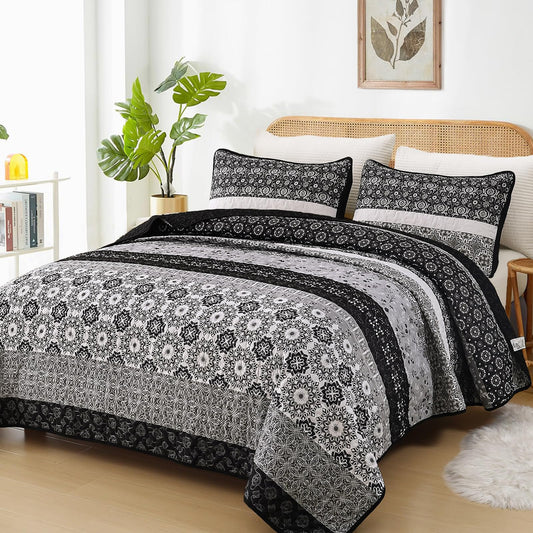 Wongs Boho Queen Quilt Set Black