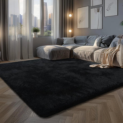 yongyangjuxin Fluffy Rug Shaggy Area Rug Black 8x10 Area Rugs for Bedroom Super Soft Shaggy Rugs for Living Room Bedroom Kids Room Home Decor Upgrade Anti-Skid Rectangular Fuzzy Rug