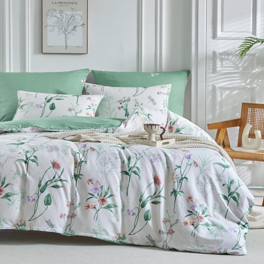 Lekesky Queen Cotton Duvet Cover Mint Floral