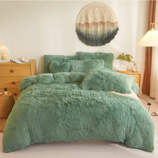 Fluffy Plush Twin Duvet Cover Green