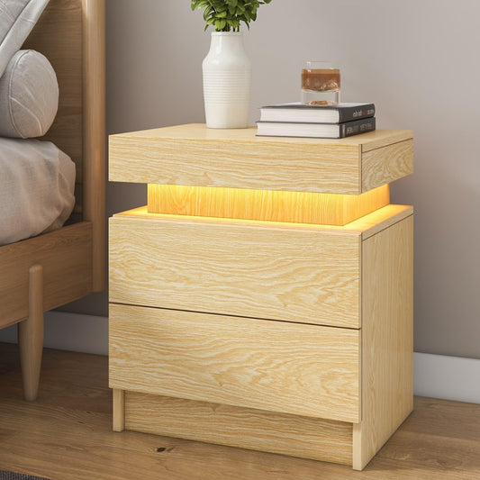 HOMMPA LED Wood Nightstand with 2 Drawers