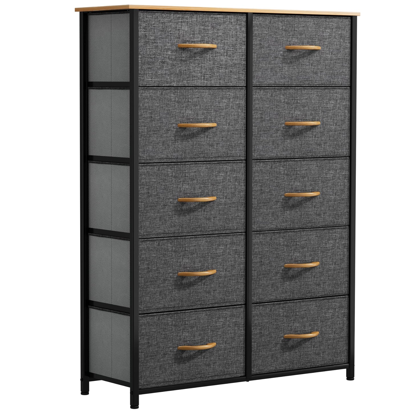 YITAHOME 10 Drawers Dresser Fabric Dresser Tall Chest Organizer Unit for Living Room Hallway Closets Sturdy Steel Frame Wooden Top