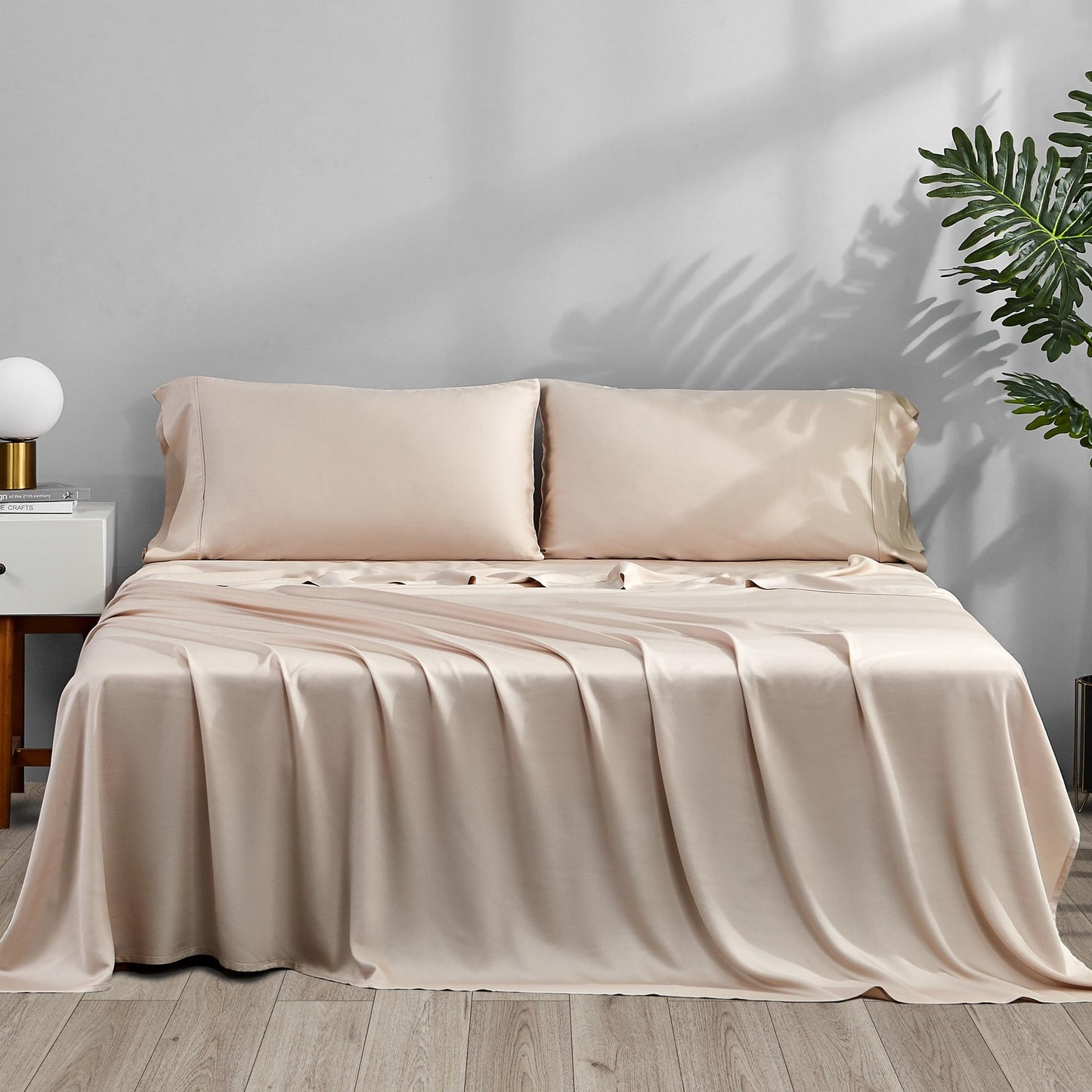 ACCURATEX Cooling Sheets Twin Size Sand - Viscose Made from Bamboo Luxury Hotel Sheet Set for Twin Size Bed Super Soft Breathable Bedding Sheets up to 16 inches Deep Pockect