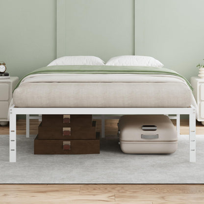 Novilla 18 Inch Queen Bed Frame Bed Frame Queen Size with Storage Space Under Bed White Metal Platform Bed Frame No Box Spring Needed Strong Wood Slats Support Easy Assembly