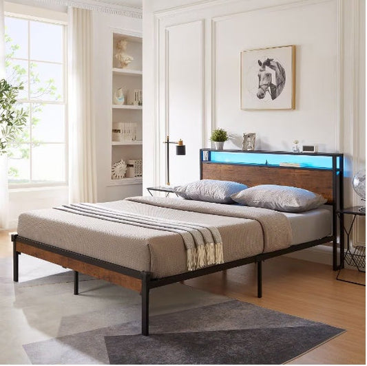 Full Metal Bed Frame USB LED Black