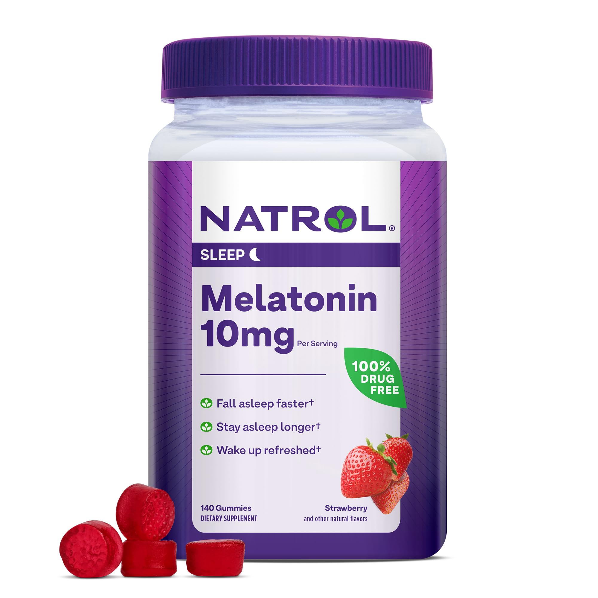 Natrol Melatonin Gummies Sleep Support for Adults 10 mg Melatonin Supplement for Sleeping 140 Strawberry-Flavored Gummies Up to a 70 Day Supply