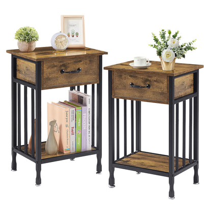 VECELO Nightstand Set of 2 with DrawerModern Night StandEnd Tables with Storage ShelfSide Table for BedroomLiving RoomOfficeEasy AssemblyWood Metal Furniture