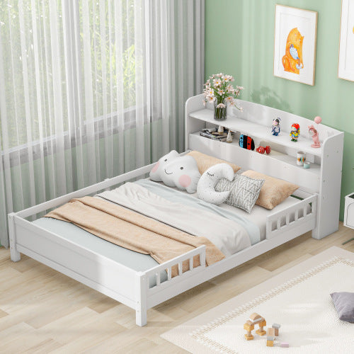 Full Wood Platform Bed LED White