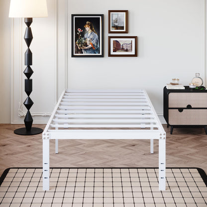 DiaOutro 18 Inch Twin Bed Frame Heavy Duty No Box Spring Needed Metal Platform with Maximum Storage Easy Assembly Noise Free White