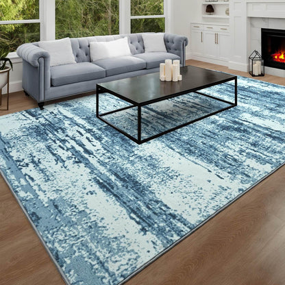 Area Rug 6x9 Washable Rug for Bedroom Living Room Non-Slip Bedroom Rugs Blue Rug Soft Faux Wool Floor Carpet Foldable Stain Resistant Rug for Kids Playroom Nursery Room Dining Room Dorm Home Office