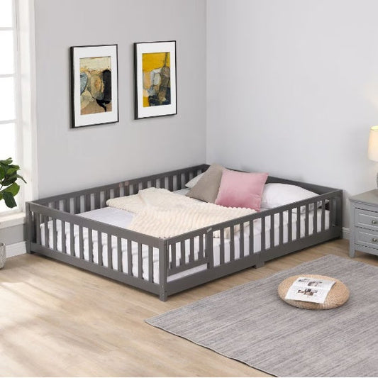 Kids Pine Wood Floor Bed Full