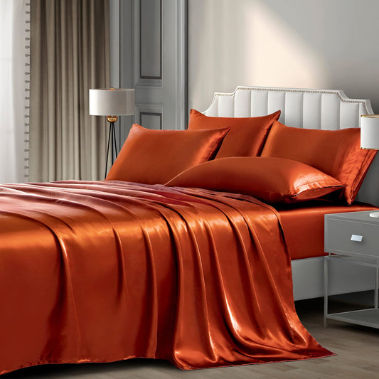 P Pothuiny Satin Sheet Set Full Burnt Orange