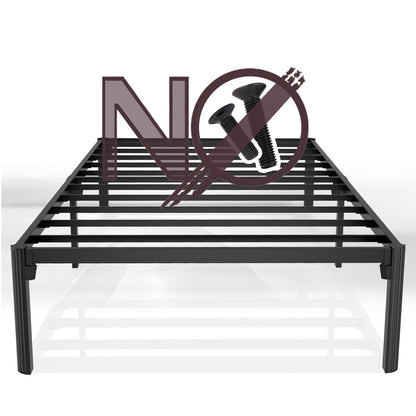 Decorwise Twin Size Bed Frame 14 Inch Express Setup Heavy Duty Metal Frames with Steel Slats Support Ample Storage Screw Free Design No Box Spring Needed Noise Free Black