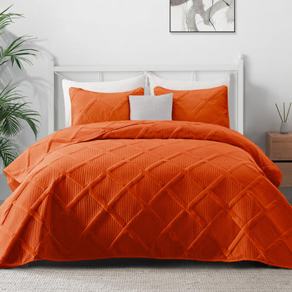 Exclusivo Mezcla Quilt Set Full Queen Size 3 Pieces Burnt Orange Queen Quilt Bedding Set Lightweight Quilts Soft Bedspreads Modern Striped Coverlets for All Seasons