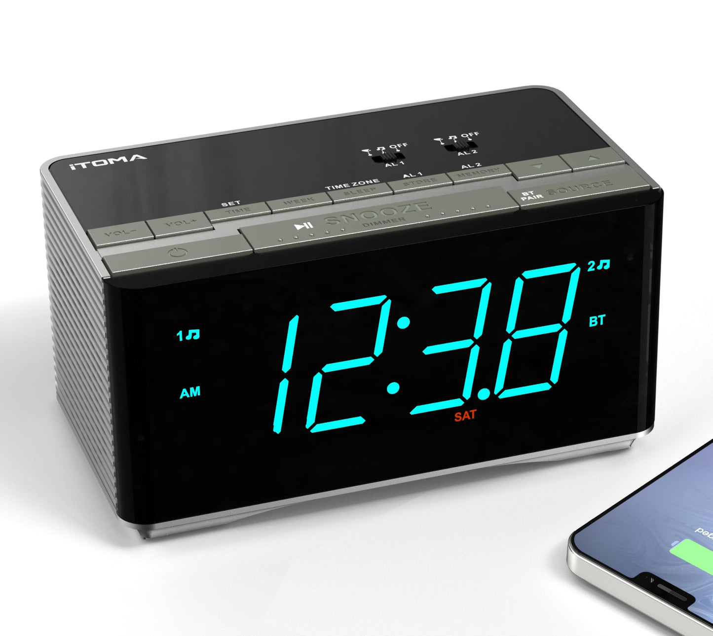 iTOMA Alarm Clock Radio-Bluetooth Stereo SpeakersFM RadioDual AlarmSnoozeBrightness DimmerUSB Charging Alarm Clock for Bedroom Office 3501
