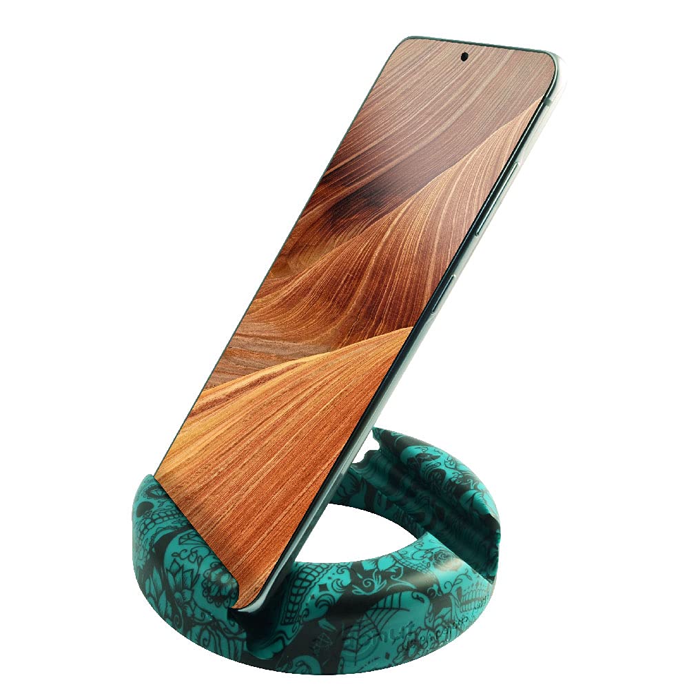 GoDonut Ultra Phone Stand - Portable Mount Accessory for Travel Nightstand or Desk- Compatible with Tablet iPhone & Most Smartphones – Skulls Hunter Green